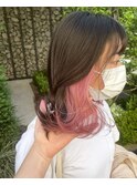 *ブリーチなしナチュラルブラウン×インナーカラーピンクカラー