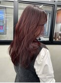 ダブルカラーチェリーレッドピンクブラウン韓国レイヤーロング