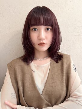 ルル 表参道(lulu.) レイヤーカット×ワインレッド×フルバング×10代20代30代