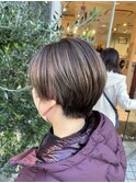 白髪ぼかしハイライト×ショート