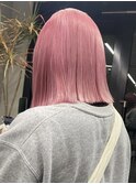 ダブルカラーピンクベージュベージュカラーケアブリーチミニボブ