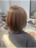 オレンジブラウン×レイヤーボブ