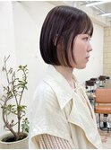 切りっぱなしボブ グレージュ 前髪 顔まわりカット rena