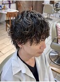 メンズパーマ　波巻きパーマ　ウルフ　横浜