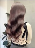 20代30代髪質改善カラーピンクブラウン毛先パーマ透け感ロング