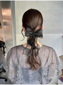 【ローポニーテール】結婚式銀座お団子カチモリタイトヘアセット