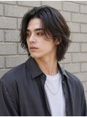 直毛メンズウルフデザインレイヤー斜めバング濡れ髪濡れ感抜け感