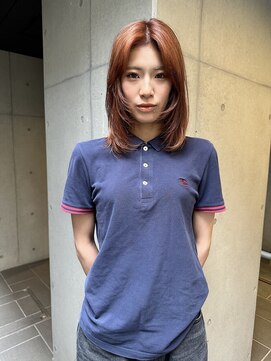 レオニード 表参道(LEONID) ミディアムレイヤー　オレンジブラウン