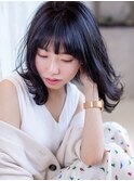【Aust】暗髪でも透明感☆外はねミディアム×ネイビーカラー