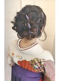 袴 リボン×編み込みシニヨン ヘアスタイル