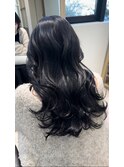 小顔薄めバンググレージュレイヤーロング前髪パーマ黒髪