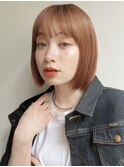 切りっぱなしボブ/オレンジブラウン/ブリーチなしオレンジ