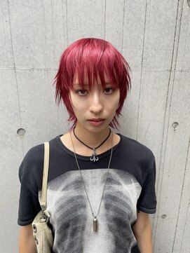 レコ 渋谷(LECO) ディープレッドショートウルフレイヤーカット