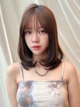 バイオレット 表参道店(Violet) ミディアムレイヤーハッシュカット韓国ヘアココアブラウンIB-66