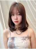 ミディアムレイヤーハッシュカット韓国ヘアココアブラウンIB-66