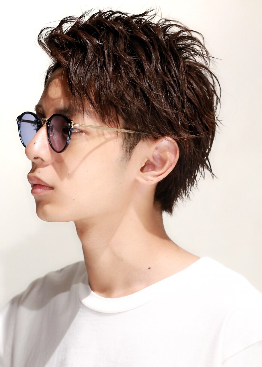 グランジジェンツツーブロックかきあげリバースパーマショート