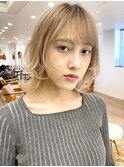小顔デザインミディアムウルフ#ハイライトカラー#オリーブカラー