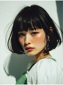 黒髪/ボブルフ/ネビージュ/小顔/ワンレン/髪質改善/前髪