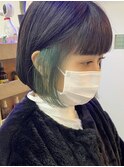 【池袋】イヤリングカラーグリーン×ミニボブ【池袋】
