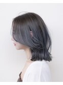 センターパート/切りっぱなしボブ/ブルー/ダブルカラー/豊橋田原