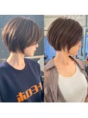 大人可愛い20代30代40代黒髪前下がりショートボブ丸みショート◎