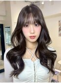 e96ブリーチなし透明感グレージュ韓国レイヤーカットくぴれヘア