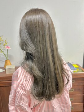 ヘアー アイス 御器所本店(HAIR ICI) ブリーチなし透明感カラー オリーブベージュ ロング夏カラー