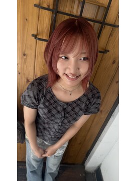 レイヤーカット/バレイヤージュ/ダブルカラー/ブリーチ/オレンジ