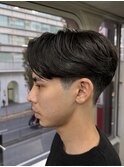 メンズセンターパートニュアンスパーマアップバング