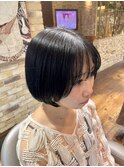 フレンチボブ大人ガーリーダークブラウン顔周りカット黒髪