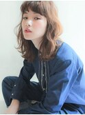 オン眉くせ毛風パーマアッシュブラウンふわミディ