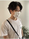 スパイラルパーマ　メンズセンターパート　コンマバング