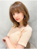 イメチェン美髪外ハネボブミディアムストレート寒色系カラー