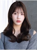美髪ミディアムレイヤーカットデジタルパーマチェリーブラウン