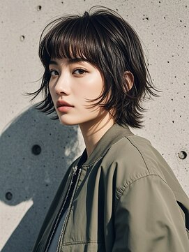 ショートボブシースルーマッシュウルフカットショートヘアボブ