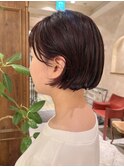★切りっぱなしボブ/外はねボブ/ダークラベンダー/前髪あり/銀座