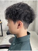 メンズ/アップバング/ツーブロックマッシュ/束感ショート波巻き