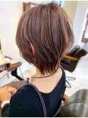 【添田】ハイライトを活かしたショート風くびれボブ　ウルフ