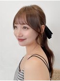 顔周りレイヤーカットくびれヘアミルクティーベージュカラー
