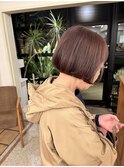 30代40代50代大人ボブミニボブ丸みボブ前髪ありローズブラウン