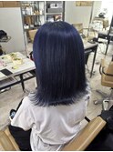 ネイビーブルージュ黒髪小顔ワンレンボブケアブリーチ所沢韓国