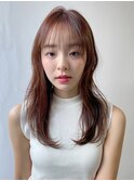 小顔 前髪 レイヤーカット チェリーブラウン"