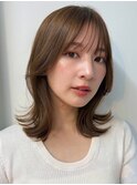 レイヤー/シースルーバング/くびれヘア/顔まわり/マロンベージュ