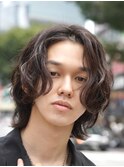 メンズミディアムパーマメンズボブウルフカットシャドウパーマ