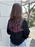 インナーカラーパープル/透明感グレージュ/ロングレイヤー/艶髪