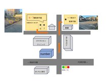 ナンバー(number+)の雰囲気（上記の★が第2駐車場タケダスキンさん向かい6.7番駐車可能）