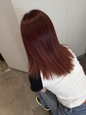 レッドブラウン　ミディアムボブ