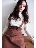 ヘアデザイン ソラ(Sola)&nbsp;ゆるめ大きめウェーブロング+斜めバング×暗髪ブラウン