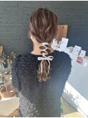 ベロアリボン×編みおろしヘアセット＊