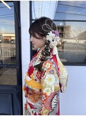 振袖ヘア　成人式ヘア　編み下ろしアレンジ　袴アレンジ